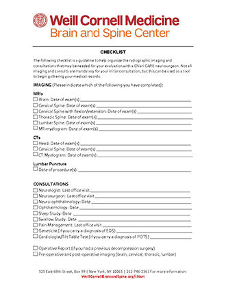 Chiari Appointment Checklist Chiari Appointment Checklist