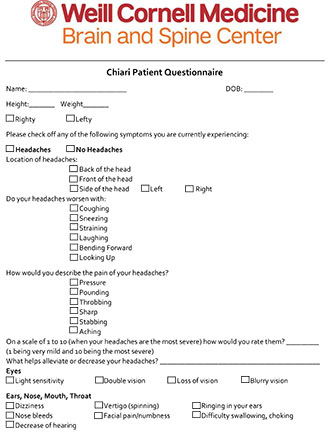 Chiari New Patient Questionnaire Chiari New Patient Questionnaire