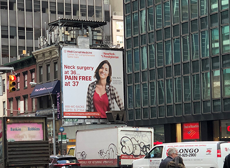 Elle Aviv billboard on Third Ave - March 2018 Weill Cornell Medicine Center for Comphrehensive Spine Care