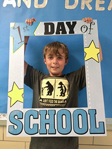 Braiden's first day of school, just a few weeks after his brain tumor surgery