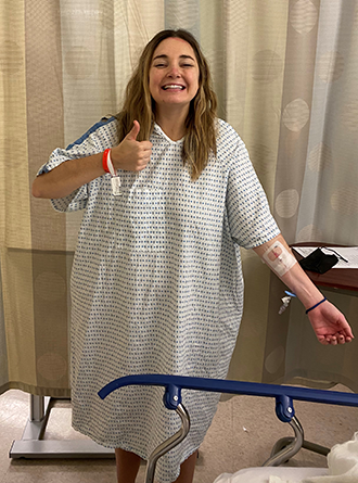 Katie Bennett immediately after endoscopic spine surgery for herniated disc
