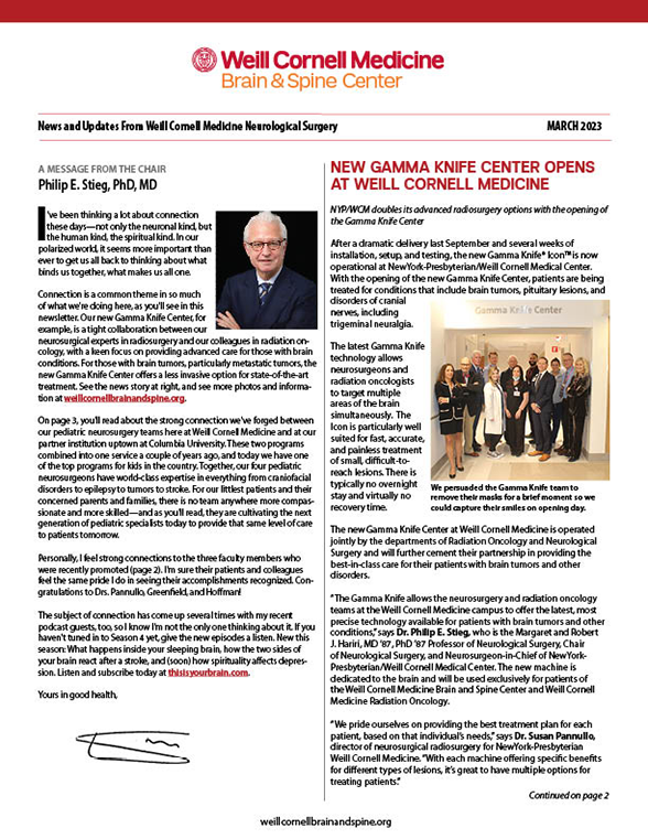 WCM Brain and Spine Center Newsletter, Winter 2023