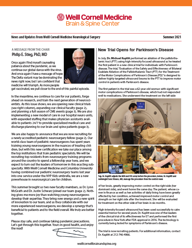 WCM Brain and Spine Center Newsletter - Summer 2021 WCM Brain and Spine Center Newsletter - Summer 2021